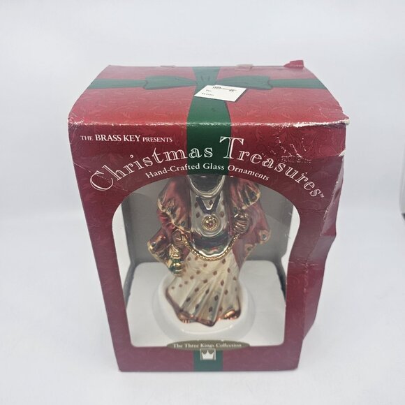 Vintage Brass Key Three Kings Balthazar Glass Christmas Tree Ornament 2001 LARGE - Picture 3 of 10